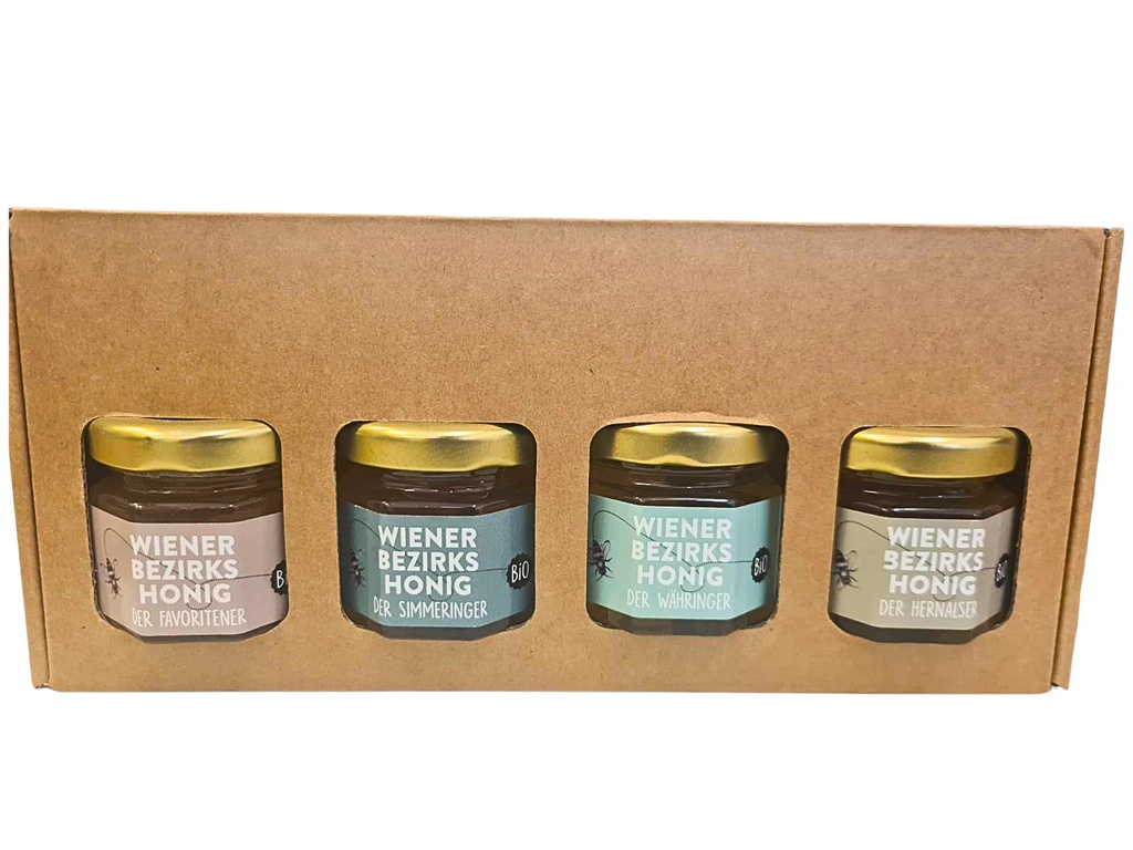 4er Geschenkkarton für 30g Glas BIO Bezirkshonig